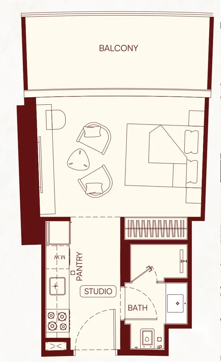 Binghatti Skyflame Studio floor plan, 514 sqft