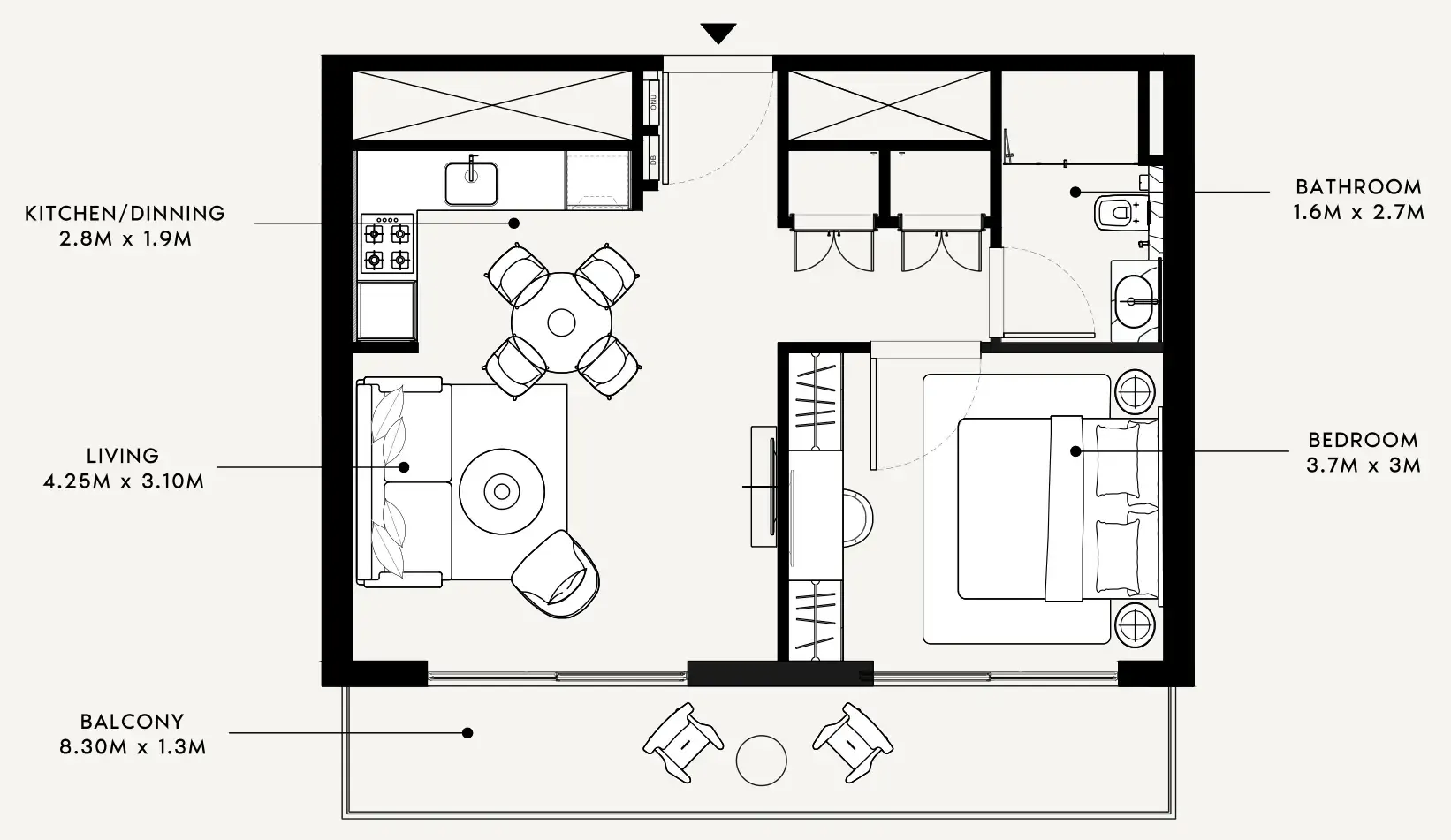 Azizi Milan 1 bed floor plan, 651 sqft