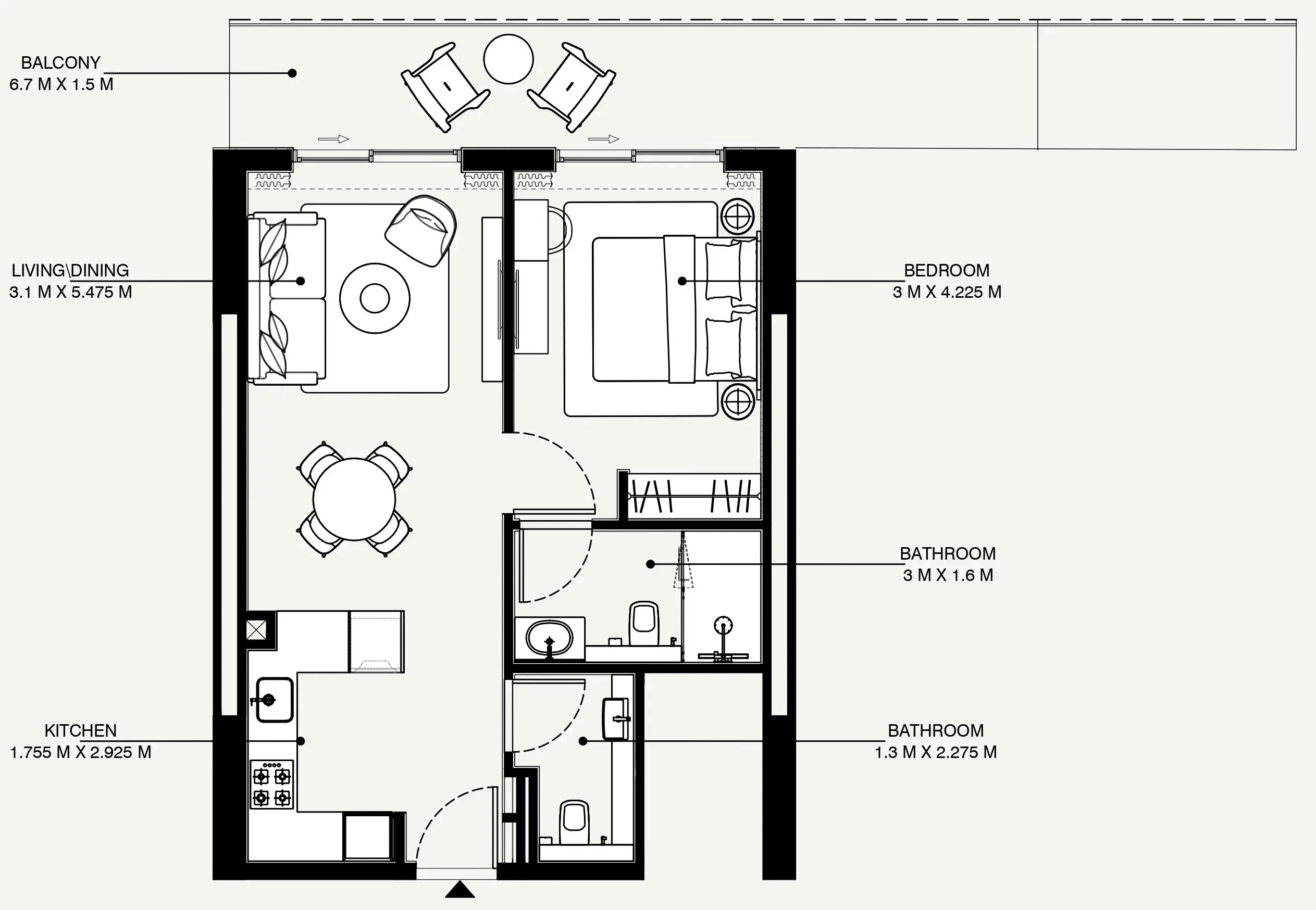 Azizi Venice 1 bed floor plan, 813 sqft