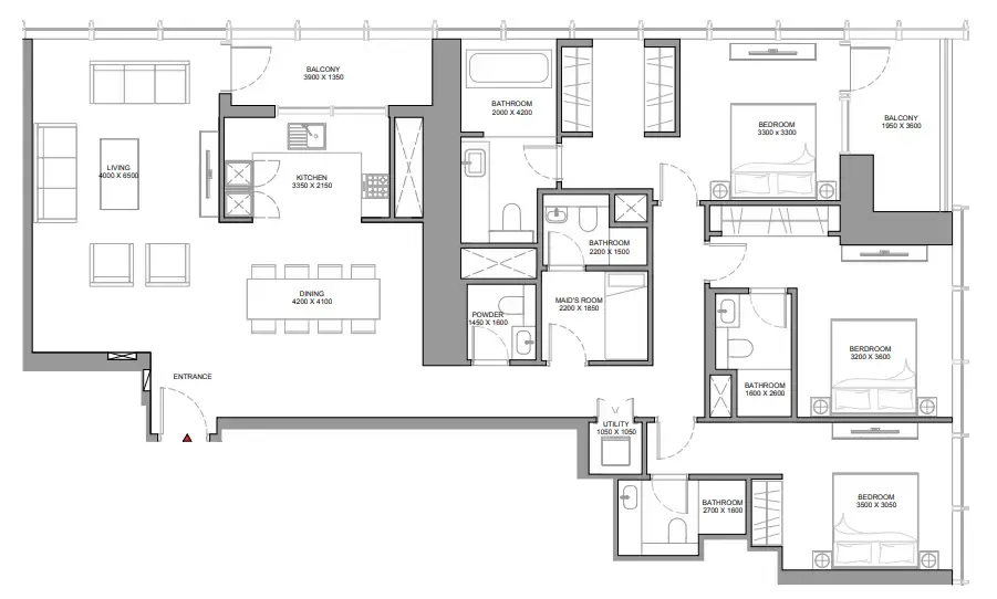 The Element at Sobha One 3 bed floor plan, 1,957 – 1,958 sqft