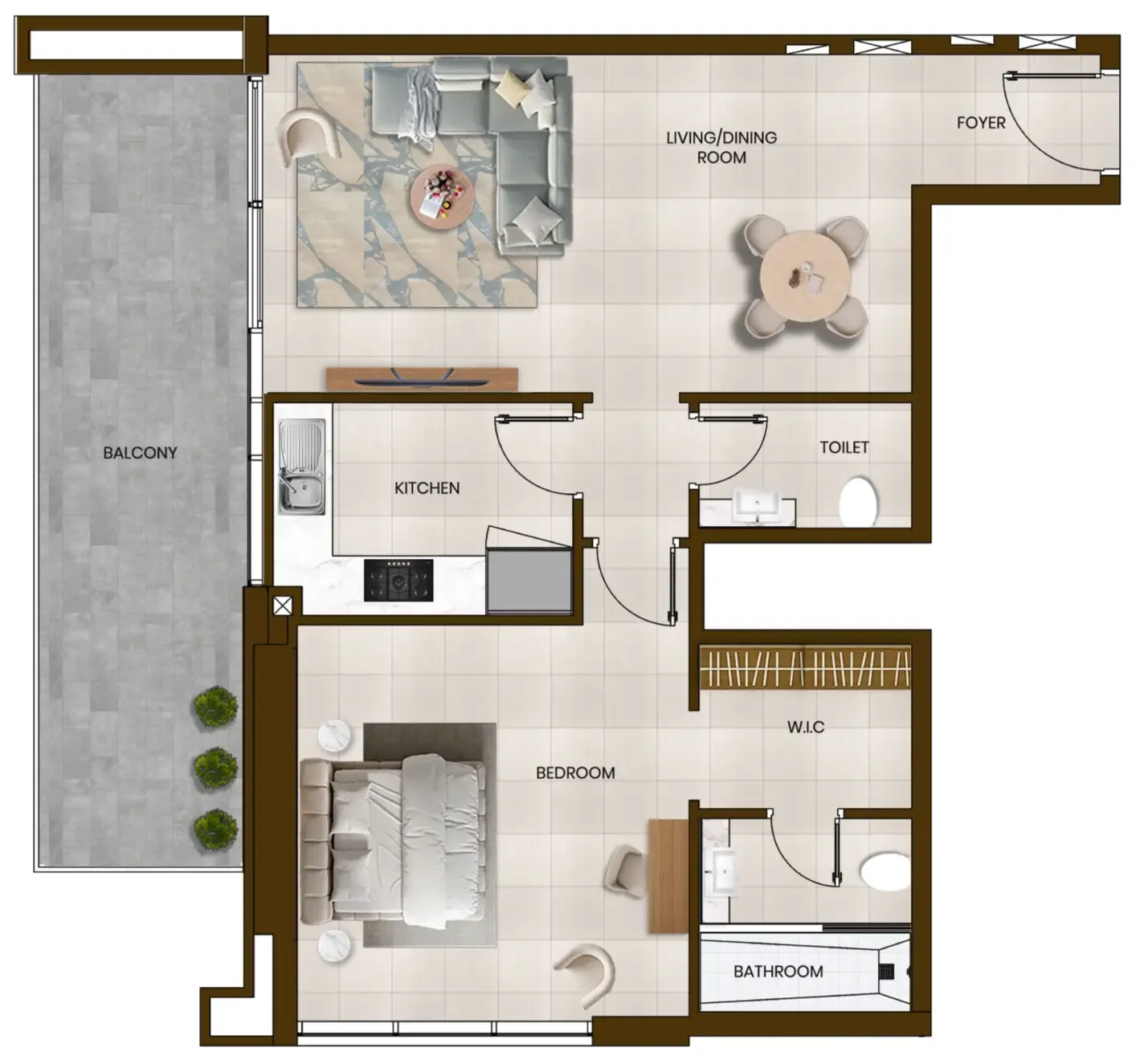 Butterfly Towers 1 bed floor plan, 959 sqft