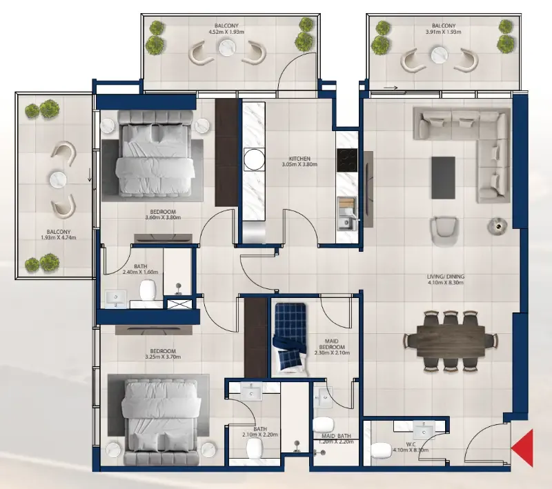 Al Vista 2 bed floor plan, 1,446 sqft
