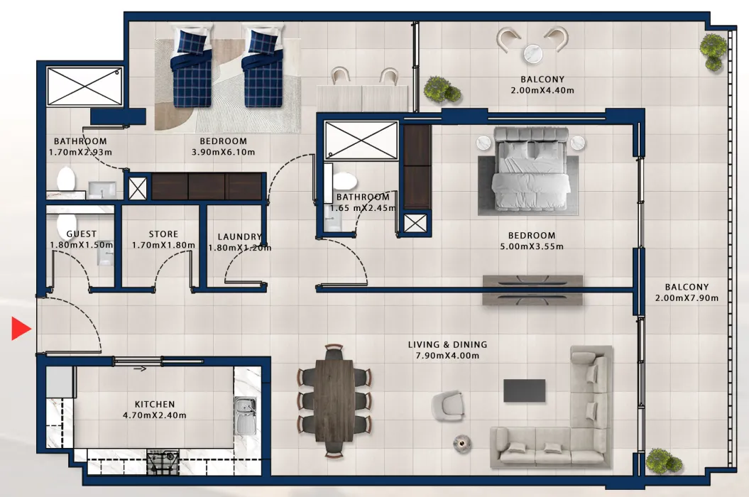 Asayel Avenue 2 bed floor plan, 1,589 sqft