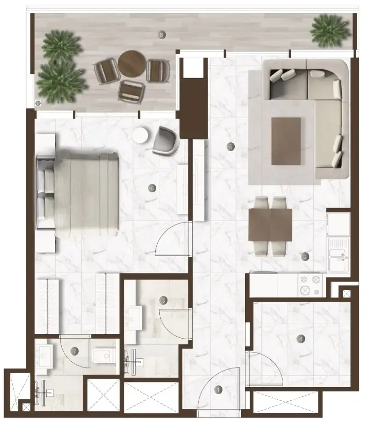 Onda by Kasco 1 bed floor plan, 664 sqft