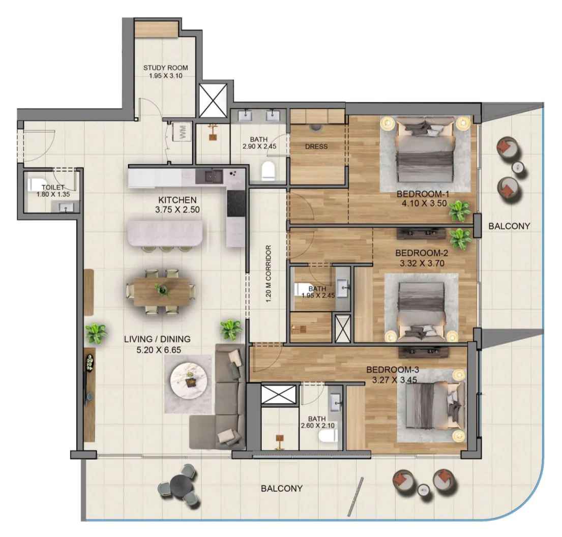 Sky Hills Residence 3 3 bed floor plan, 2,195 sqft