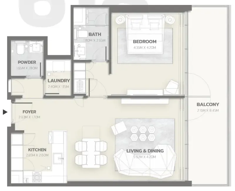 Tonino Lamborghini Residences 1 bed floor plan, 980 sqft