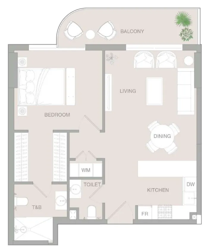 VERDAN1A 3 1 bed floor plan, 758 sqft