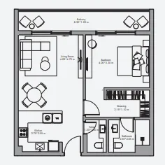 Jannat 1 bed floor plan, 810 sqft