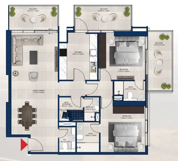 Al Vista 2 bed floor plan, 1,417 sqft