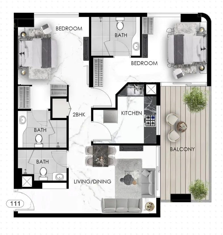 The Eighty Three 2 bed floor plan, 975 sqft