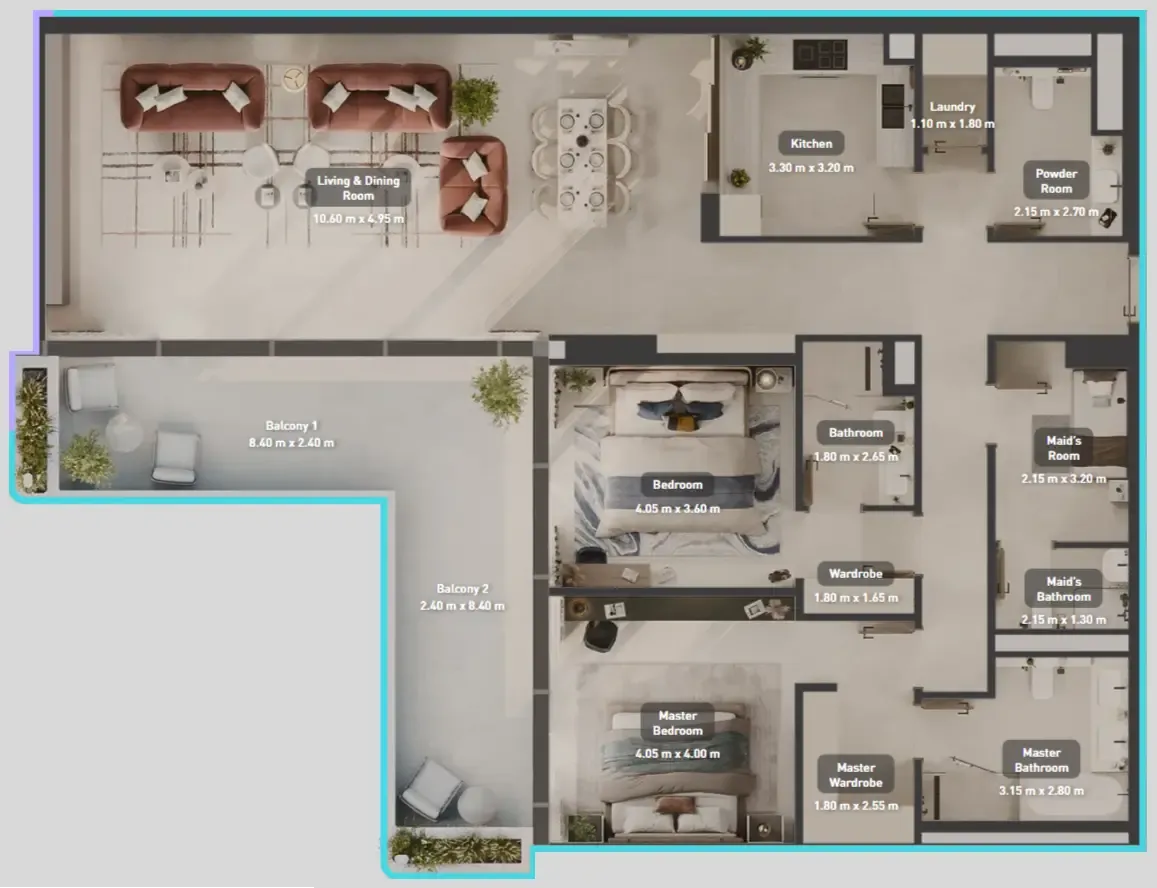 Luluat Marina at Luluat Al Raha 2 bed floor plan, 2,091 sqft