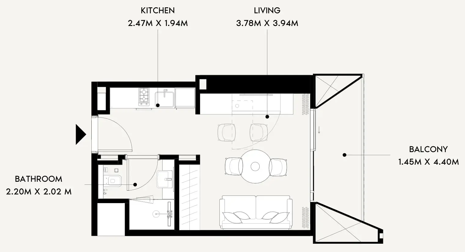 Azizi Wares Studio floor plan, 343 – 345 sqft