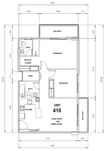 Majestique Residence 2 2 bed floor plan, 974 sqft
