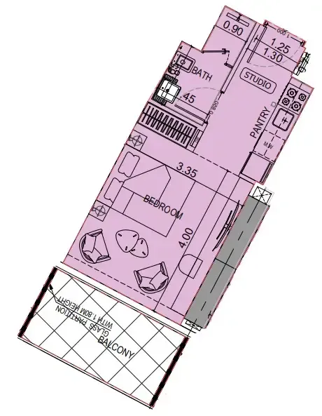 Binghatti Flare Studio floor plan, 383 sqft