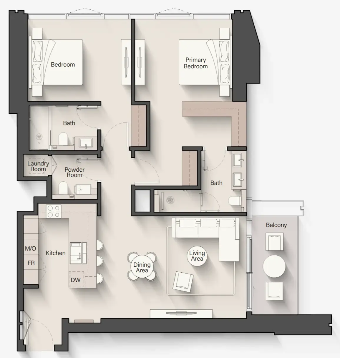 Eltiera Views 2 bed floor plan, 1,284 sqft