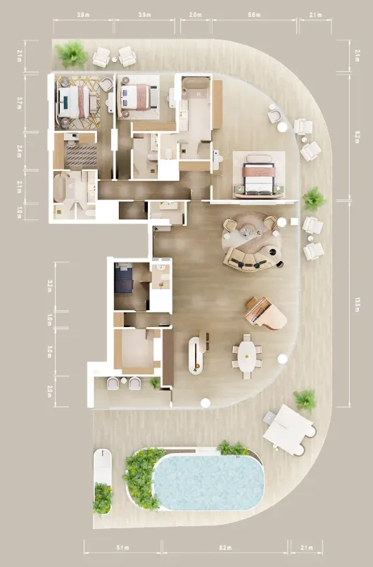 Mandarin Oriental Residences 3 bed floor plan, 5,159 sqft
