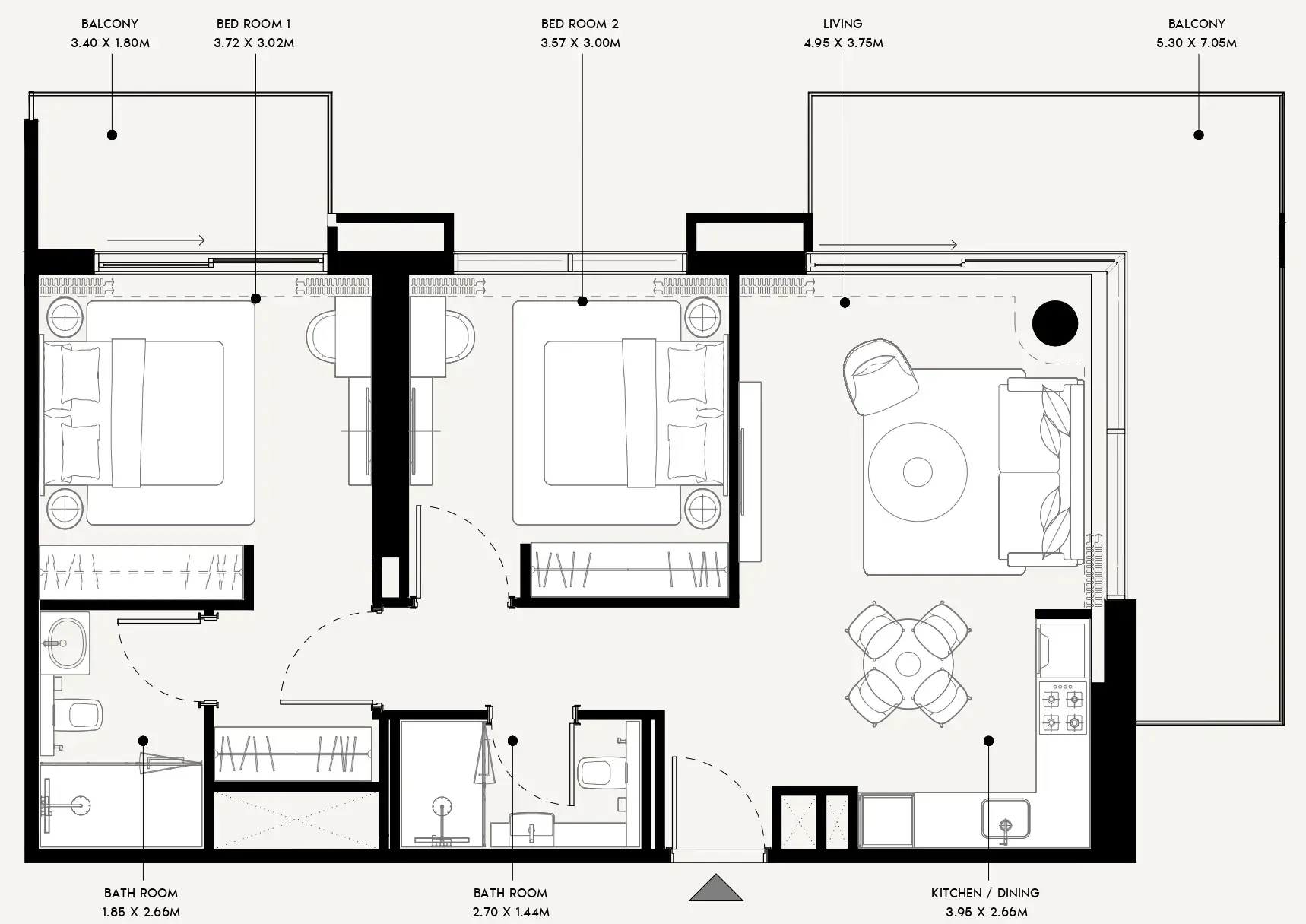 Azizi Venice 2 bed floor plan, 1,109 sqft
