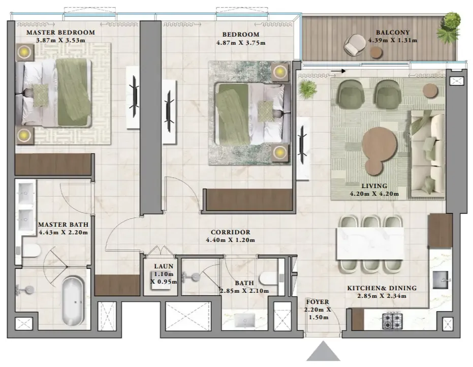 Avarra by Palace 2 bed floor plan, 1,209 sqft