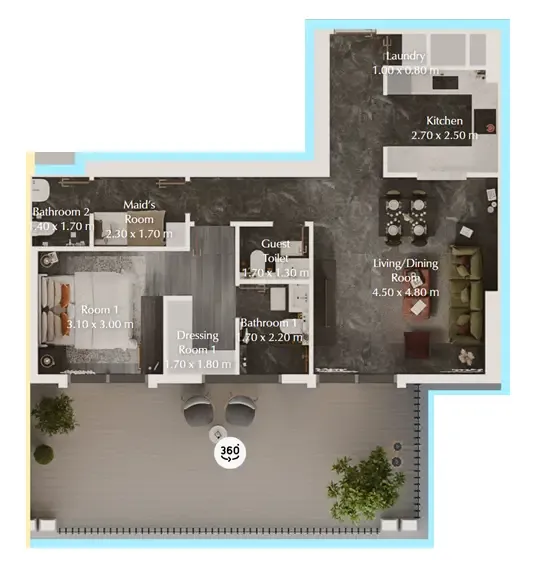 Bab Al Qasr Garden Residences 65 1 bed floor plan, 1,081 sqft