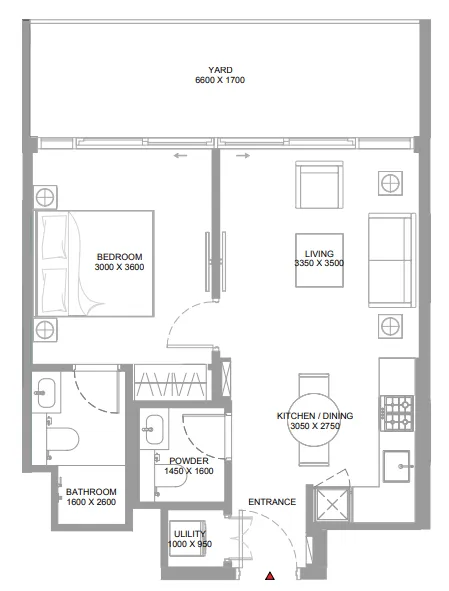 Canalside Marina Residences 1 bed floor plan, 651 – 654 sqft
