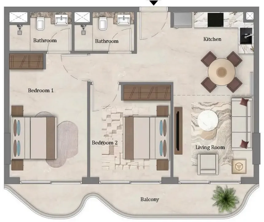 Mirari Lagoon by Zoya 2 bed floor plan, 794 sqft