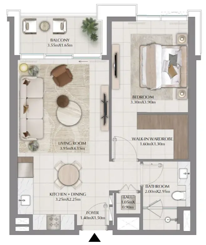 Terra Woods 1 bed floor plan, 745 sqft