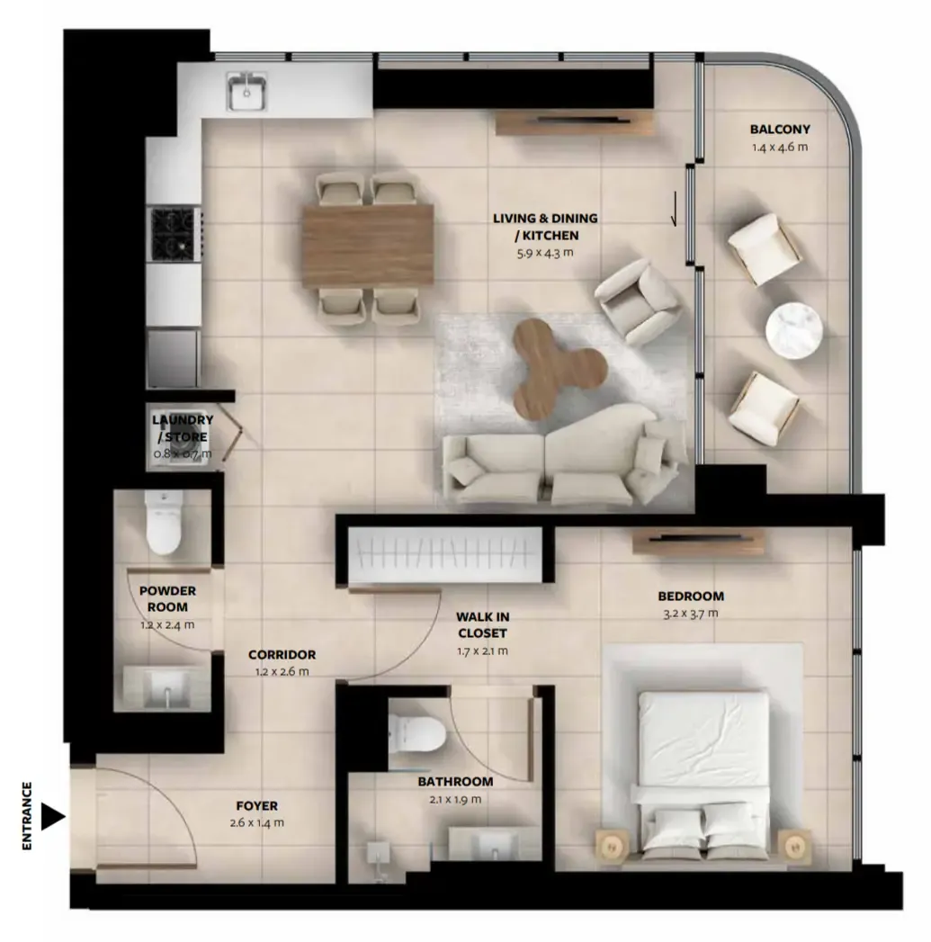 Waada Dubai South 1 bed floor plan, 757 – 772 sqft