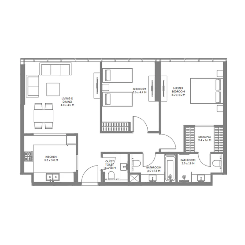 The Gate 5 2 bed floor plan, 1,080 sqft