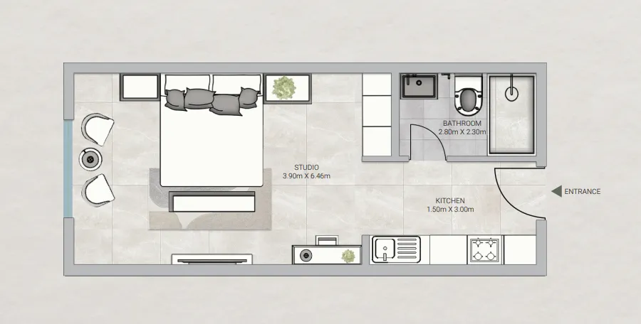 Sky Gardens Tower Studio floor plan, 642 sqft