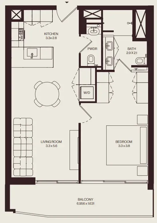 The Weave – Al Ghurair 1 bed floor plan, 761 sqft