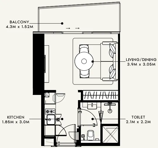 Azizi Milan Studio floor plan, 333 sqft