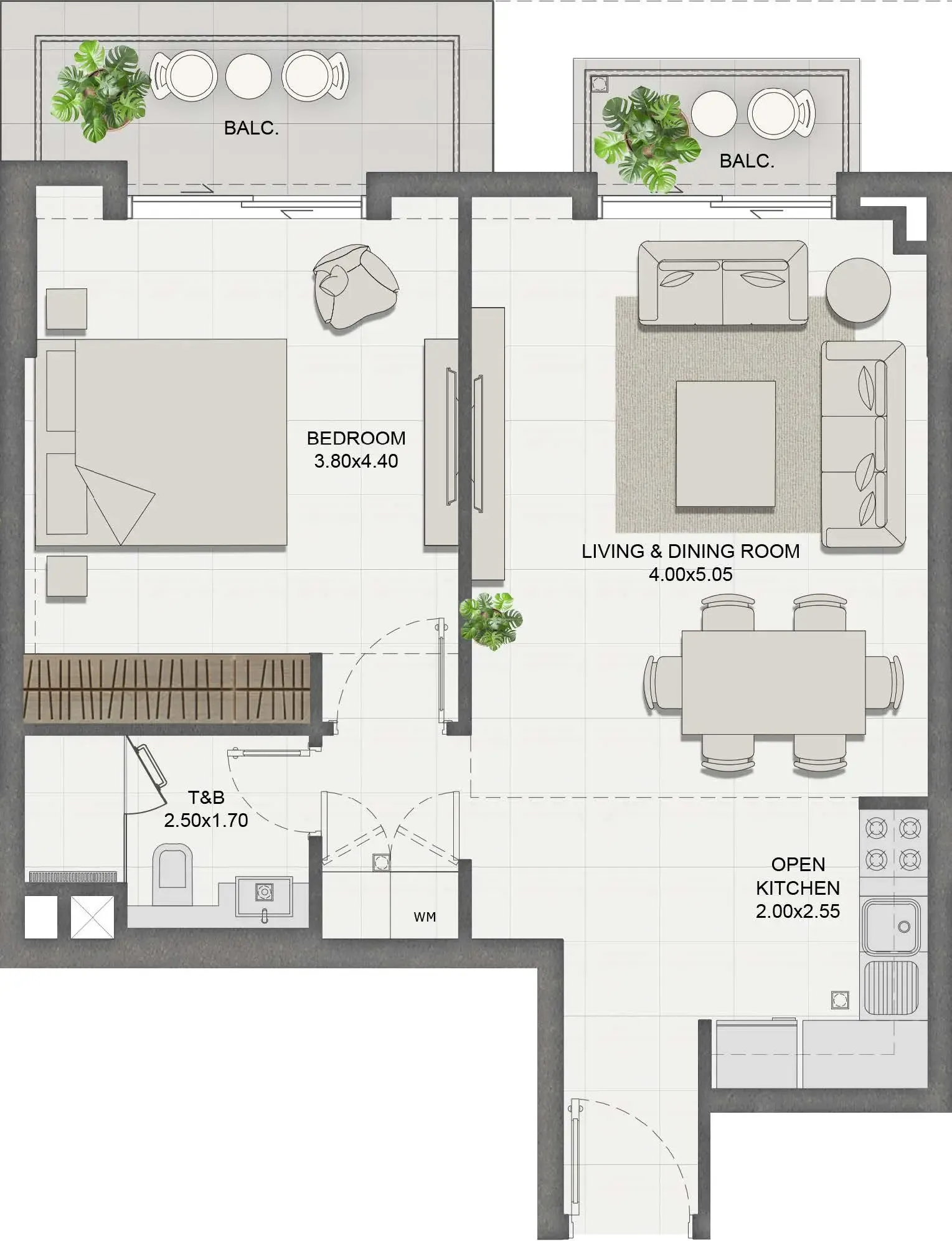 Reeman Residence 01 1 bed floor plan, 666 sqft