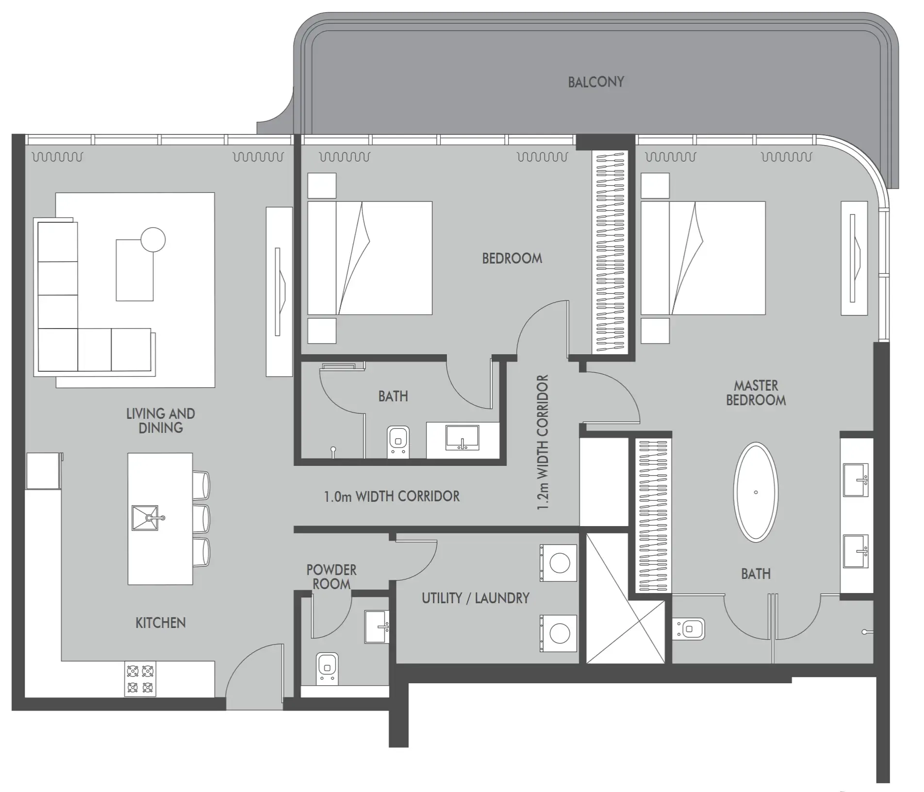 Seaside by Prestige One 2 bed floor plan, 1,525 sqft