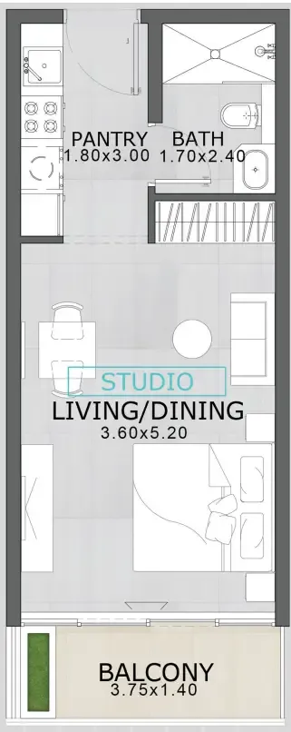 Floarea Skies Studio floor plan, 397 sqft