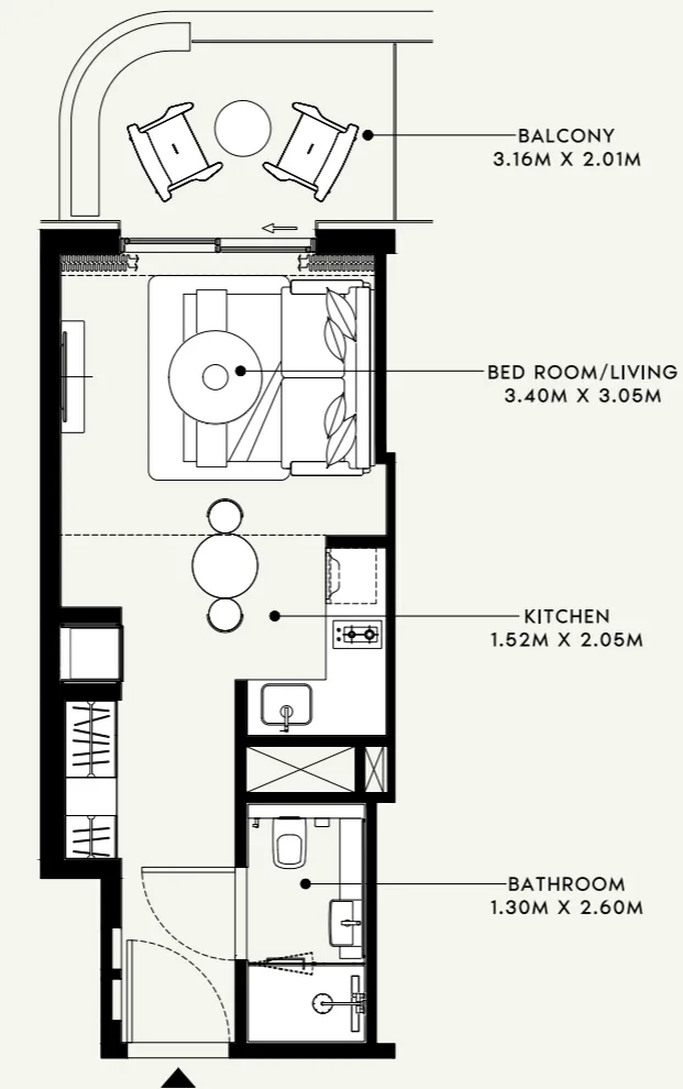 Azizi Venice Studio floor plan, 397 sqft