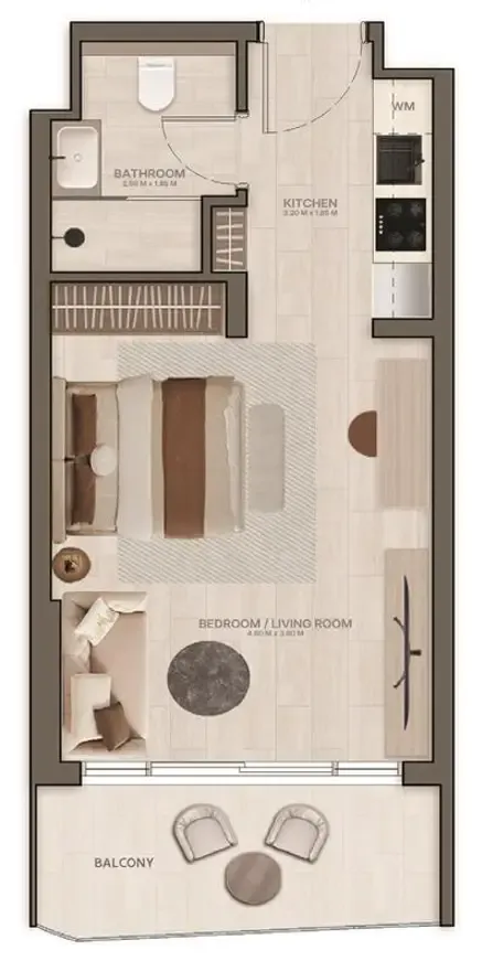 Stax Studio floor plan, 418 sqft