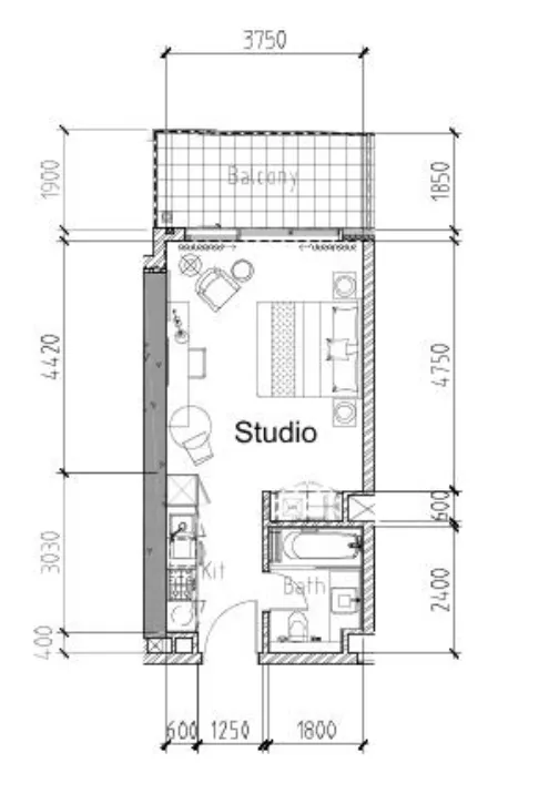Aykon City Tower Studio floor plan, 426 sqft