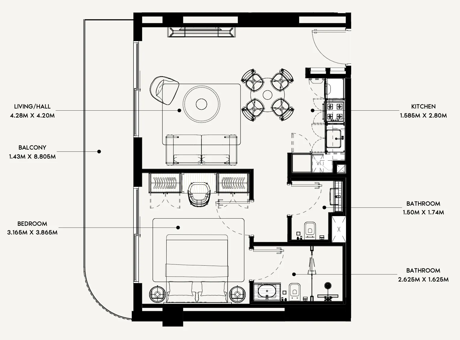 Azizi Rose 1 bed floor plan, 715 sqft