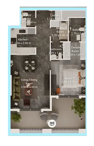Bab Al Qasr Garden Residences 65 1 bed floor plan, 868 sqft