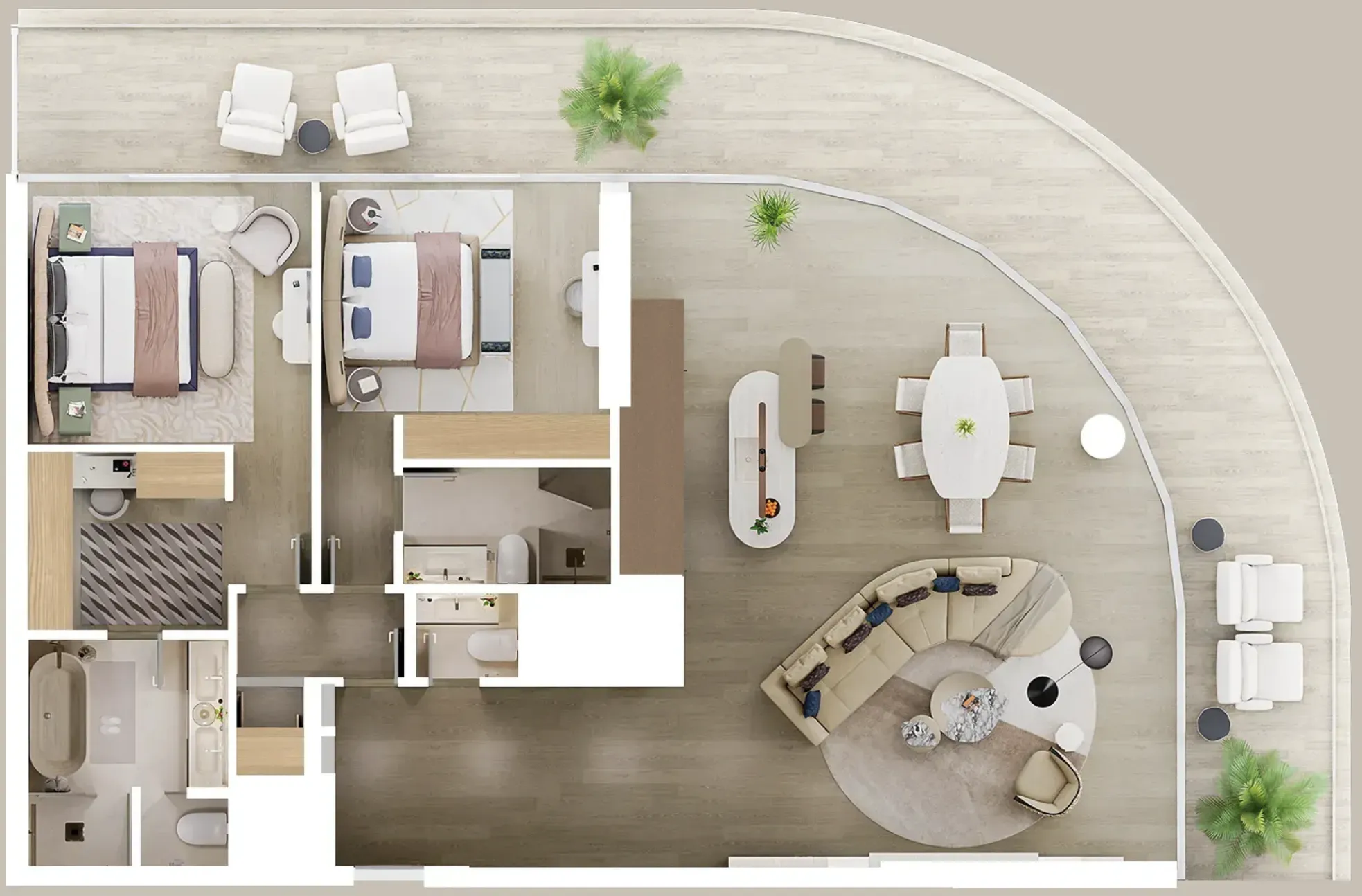 Mandarin Oriental Residences 2 bed floor plan, 2,135 sqft