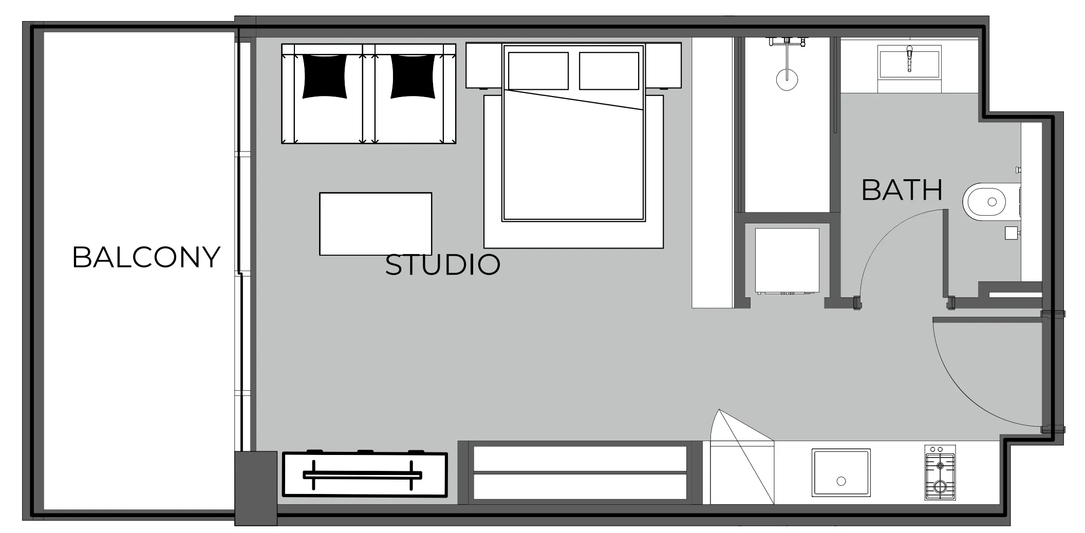 The Boulevard Studio floor plan, 466 sqft