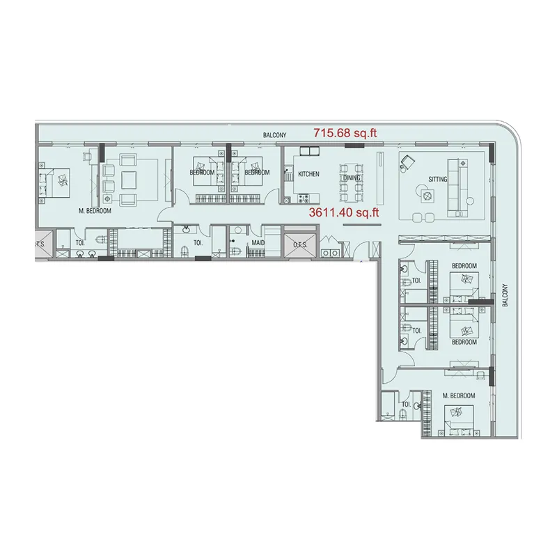Forest City 6 bed floor plan, 3,611 sqft