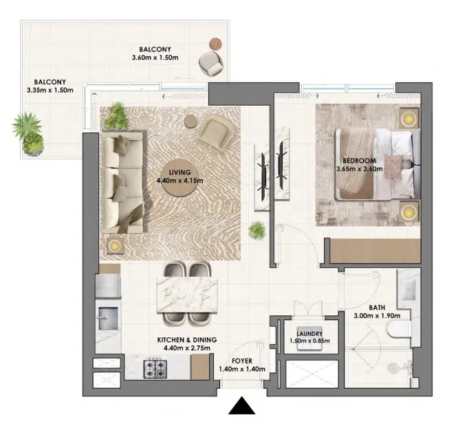 Parkwood Emaar 1 bed floor plan, 772 sqft