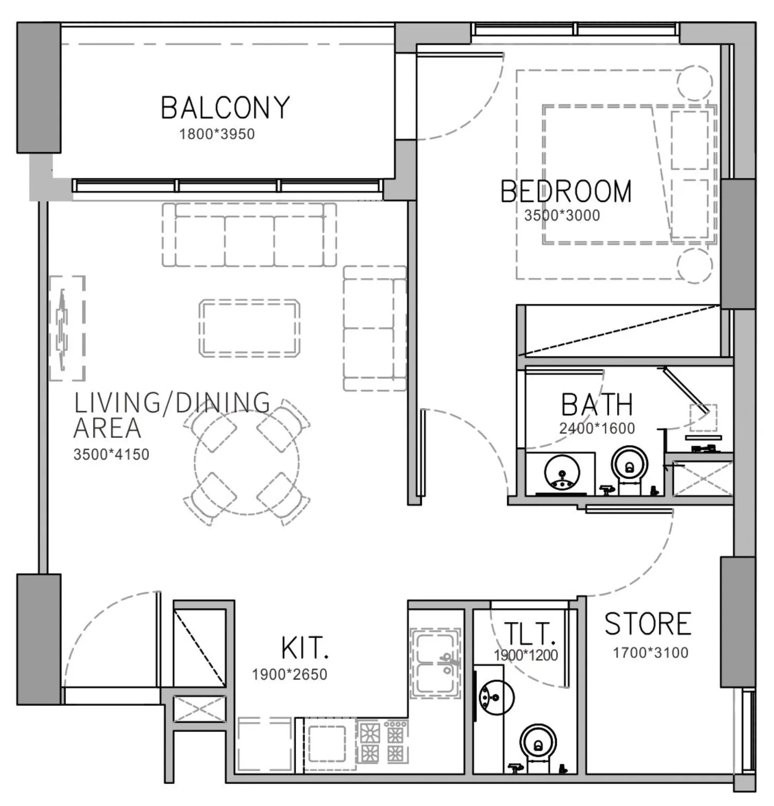 Stamn Yuni 1 bed floor plan, 731 – 741 sqft