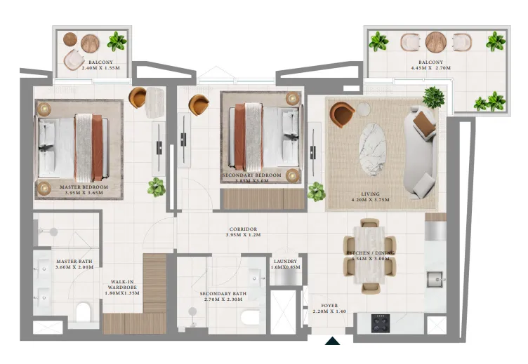Hillsedge 2 bed floor plan, 1,140 sqft