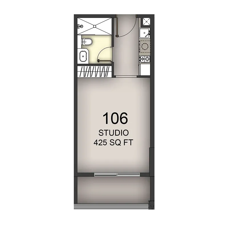 Aizel Tower Studio floor plan, 425 sqft