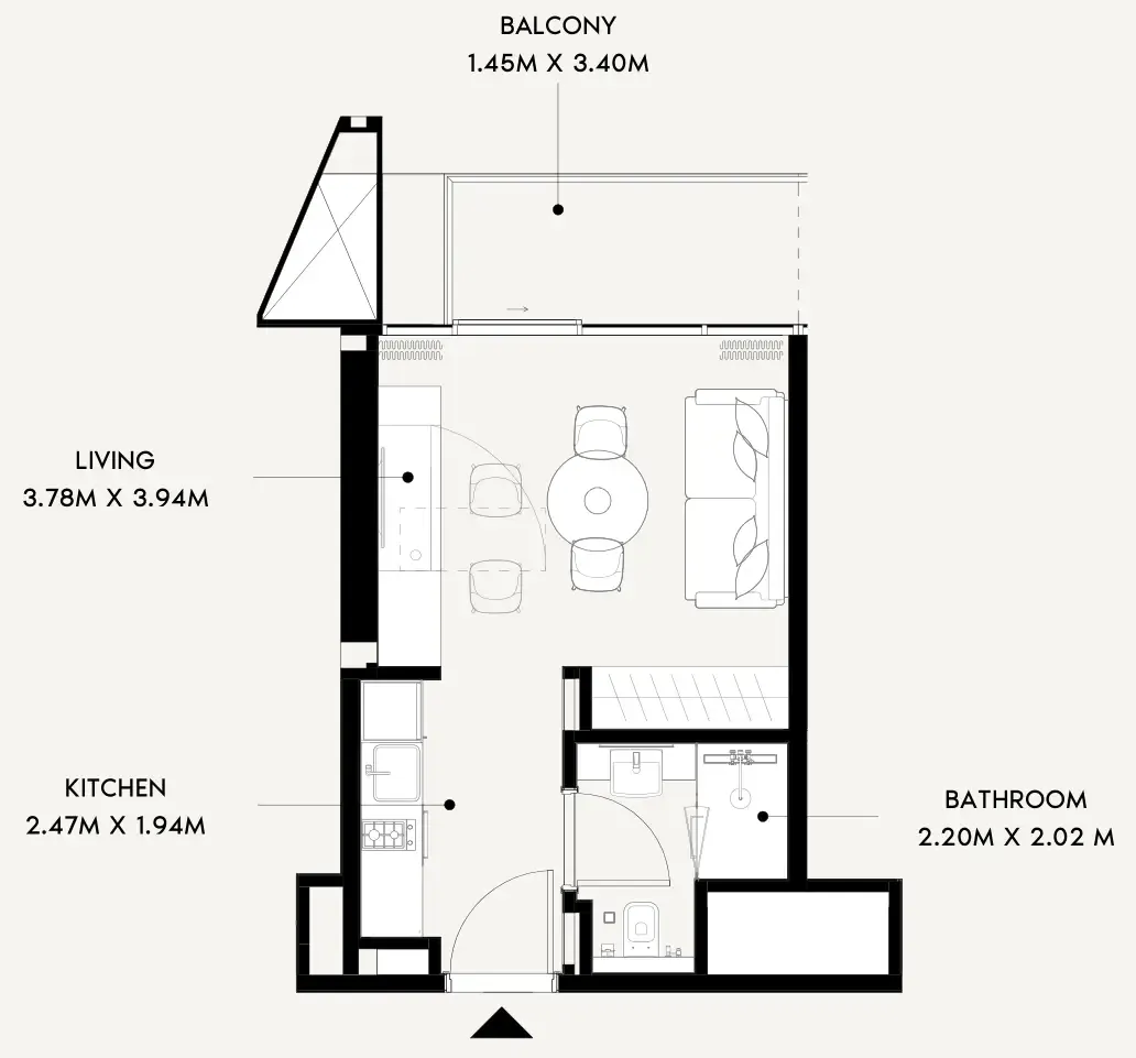 Azizi Wares Studio floor plan, 331 sqft