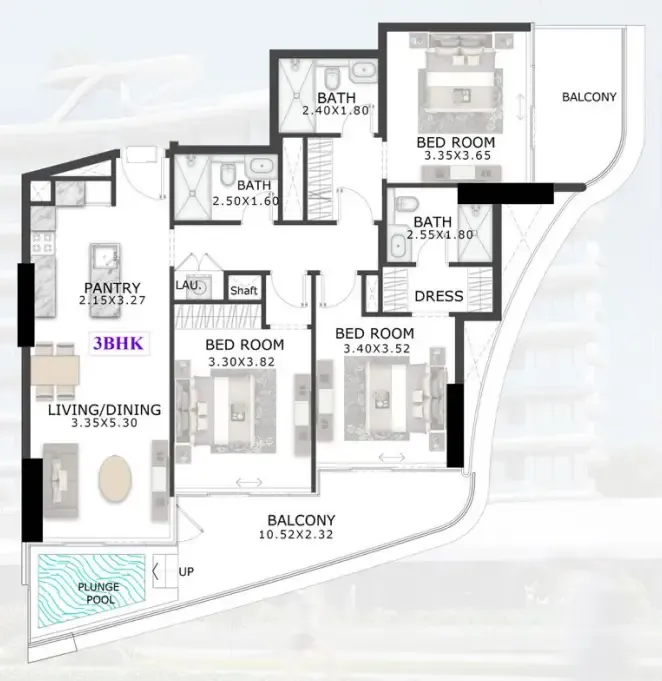 48 Parkside 3 bed floor plan, 1,443 sqft