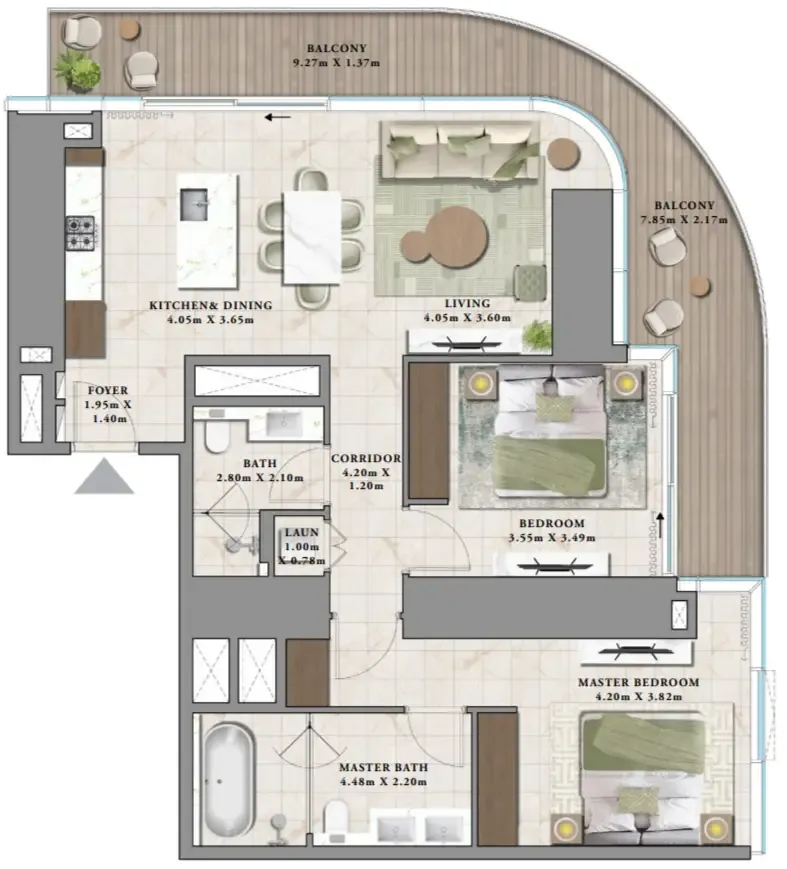 Avarra by Palace 2 bed floor plan, 1,436 sqft