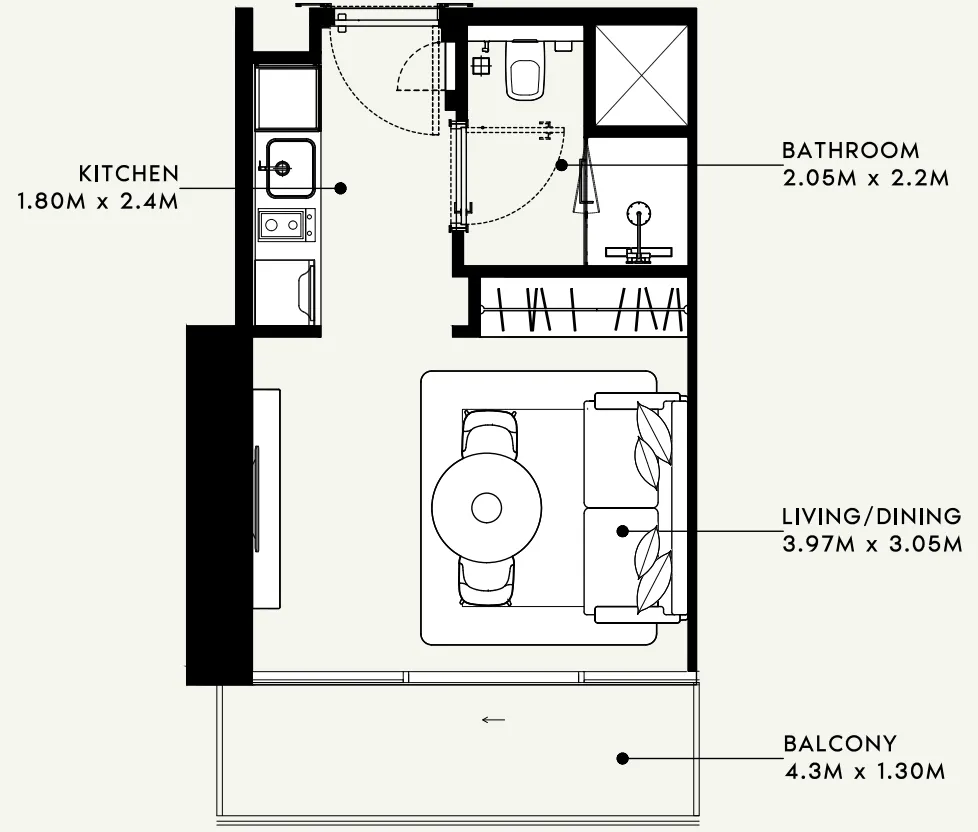 Azizi Milan Studio floor plan, 324 sqft